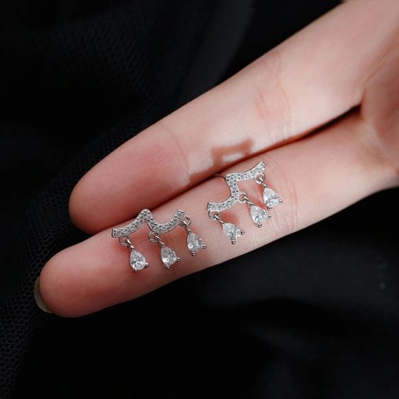 *925 Sterling Silver Diamond Waterdrop Earrings - Picture 2 of 7